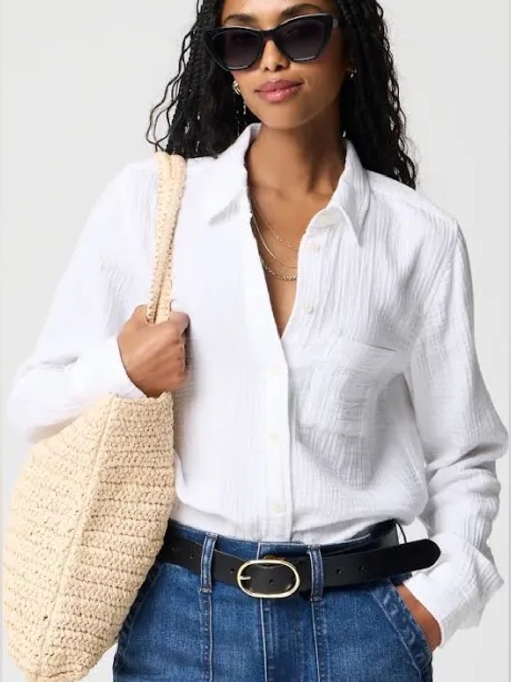 J.Crew Classic Double Gauze Button Up Shirt White Lightweight Cotton Size 6